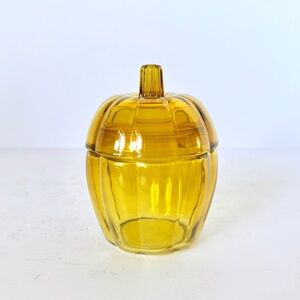 Glass Lidded Pumpkin Candy Dish Honey Amber Fall Halloween Decor